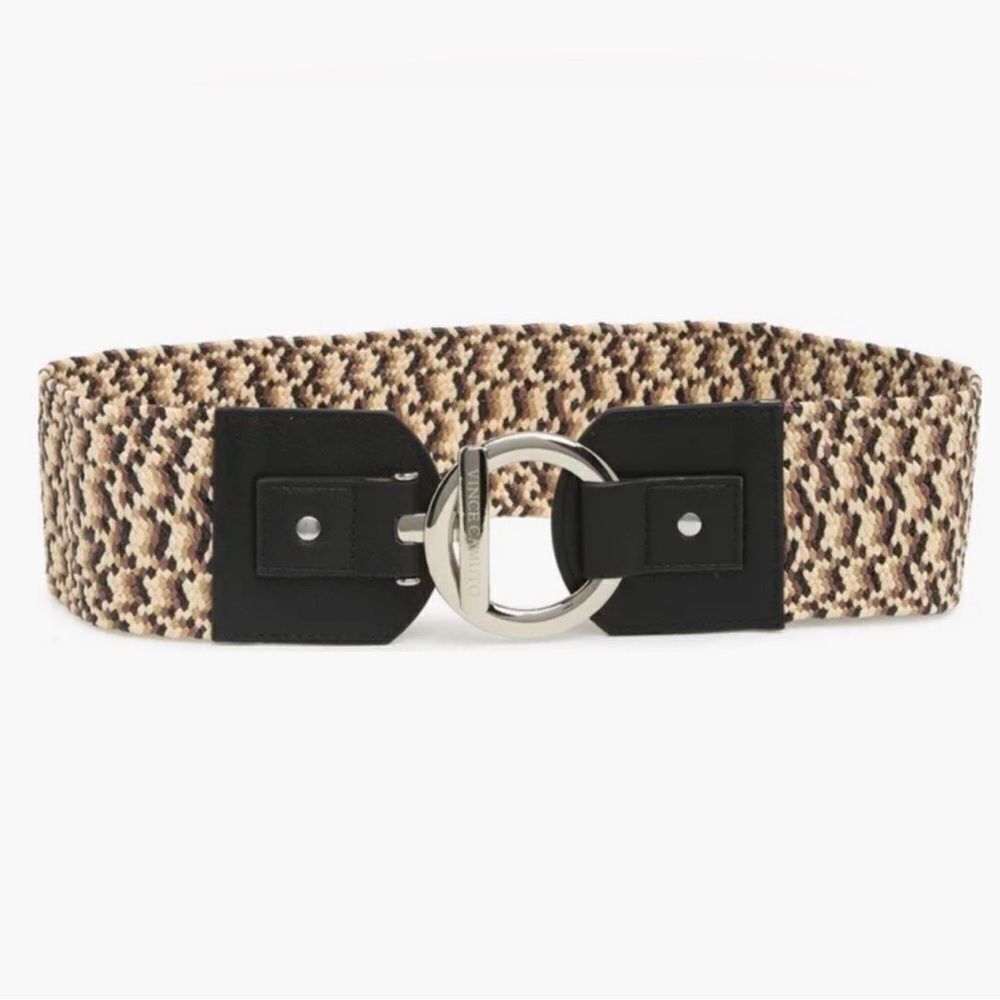 Vince Camuto M-L/XL Black Natural Toggle Buckle Woven Raffia Belt